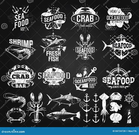 Seafood Labels Logo Chalk Drawing Stock Vector Illustration Of Logo