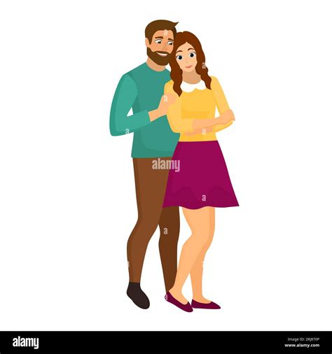 Lovely Couple Hugging Sweet Young Couple Cuddling Romantic Date Vector Illustration Stock