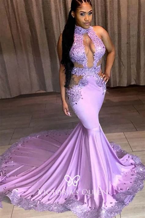 Diamond Embellished Deep Lilac Sexy Cut Out Prom Dress Vq