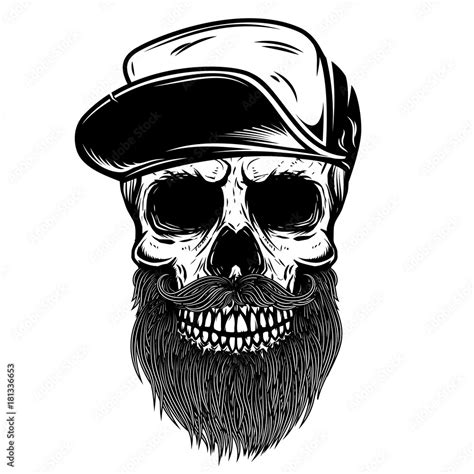 Bearded skull in baseball cap. Design element for t shirt, poster ...