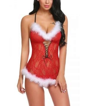 Womens Christmas Lingerie Santa Dress Red Babydolls Lace Chemise Red