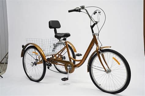 HuKaiL Tricycle 24 Pouces Pour Adultes 6 Vitesses Avec Panier Et