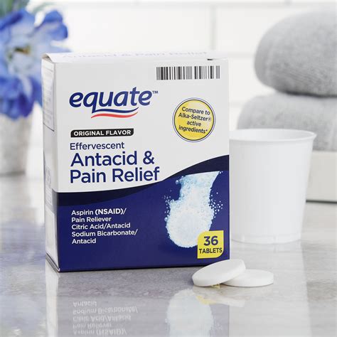 Equate Effervescent Antacid And Pain Relief Tablets 36 Count Original