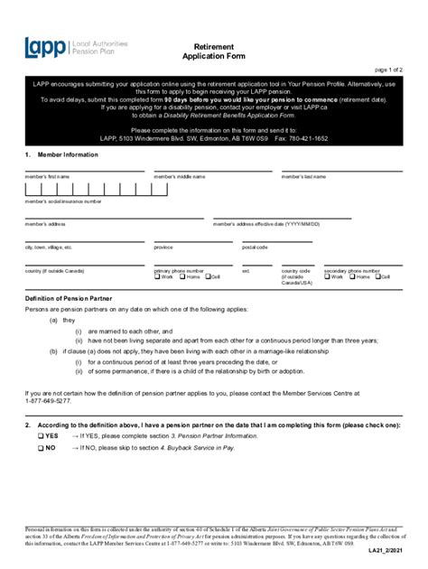 Fillable Online Etirement Application Orm Welcome To Lapp Fax Email