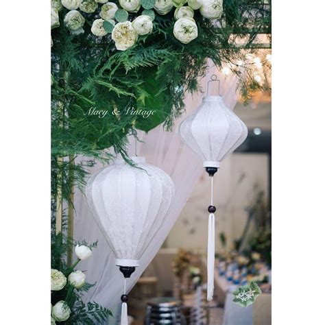 Set Of Bamboo Silk Lanterns Cm White Color With Pattern Wedding