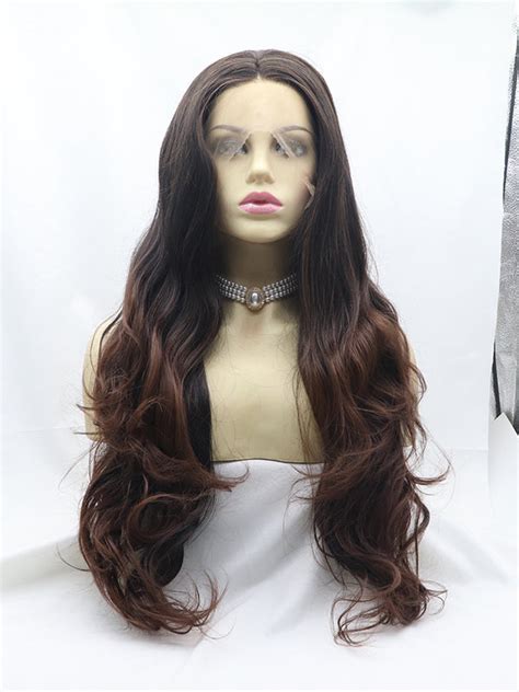 Long Wavy Ombre Brown Synthetic Lace Front Wigs