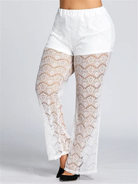 34 OFF High Waist Plus Size Sheer Lace Pants Rosegal