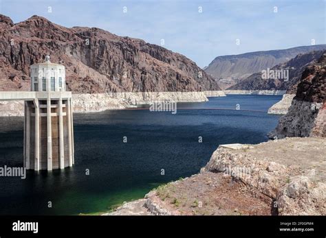 View Of The Pen Stock Towers Over Lake Mead At Hoover Dam Between