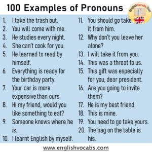 100 Examples Of Pronouns In A Sentence English Vocabs