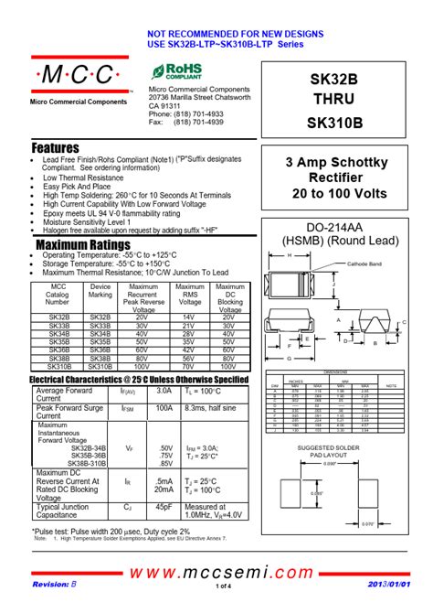 Sk B Datasheet Pdf Mcc