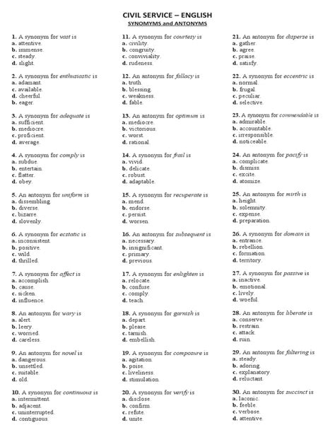 Synonyms and Antonyms | PDF