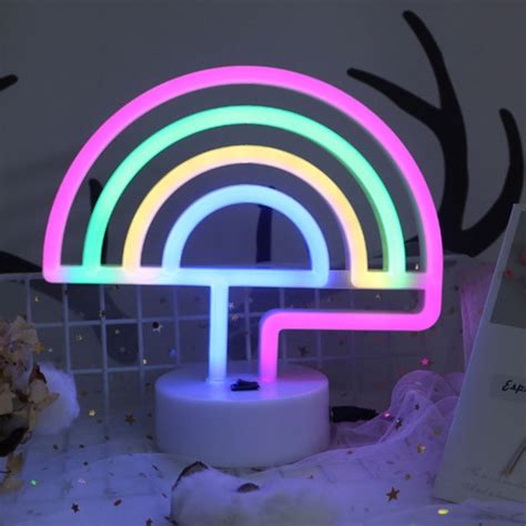 Lampe N On Led Pour F Te Chambre Coucher Lumi Re Arc En Ciel Rose