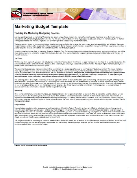 Marketing Budget Excel Templates At