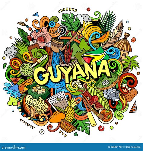 Guyana Hand Drawn Cartoon Doodle Illustration Funny Local Design Stock