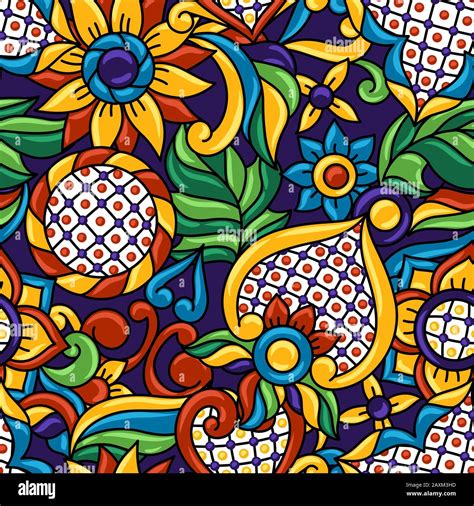 Mexican Talavera Seamless Pattern Decorative Background With