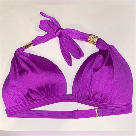 VENUS Swim D Cup Venus Enhancer Padded Bikini Top Gold Metal Accent Adj Slide Band Tie Neck