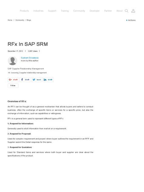 Rfx In Sap Srm Sap Blogs Pdf Request For Proposal Financial