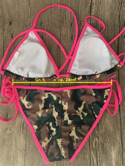 SeX Neckholder Triangel Scrunch Camouflage Neonpink Bikini Gepolstert