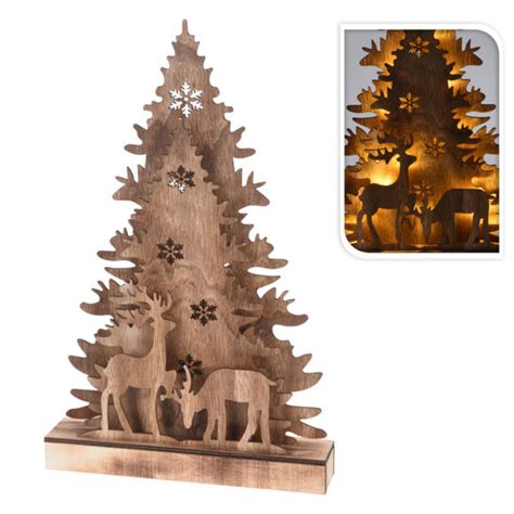 Forêt à piles en bois illuminée 16 LED Blanc chaud Déco de Noël pour