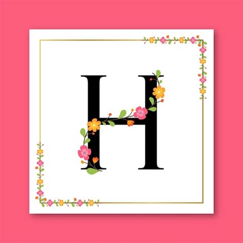 Logotipo Femenino Decorativo Floral Letra H Vector Premium