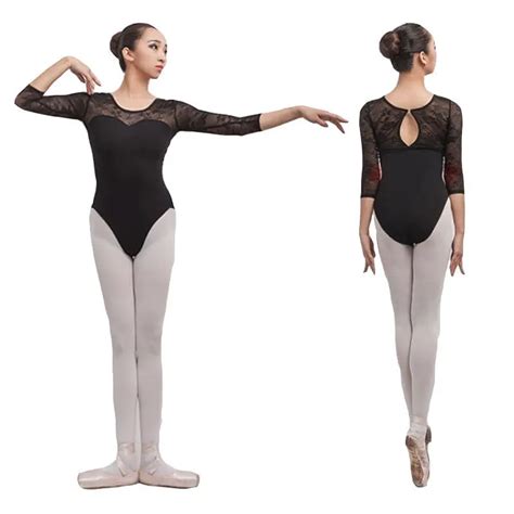 Women Ballet Practicing Leotard Black Floral Lace Ballet Dance Leotard