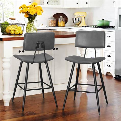 Lue Bona In H Gray Metal Counter Height Bar Stools Curved Seat