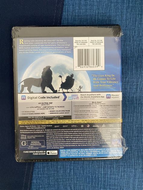 The Lion King 4k Ultra Hd Blu Ray No Digital Like New 786936860399