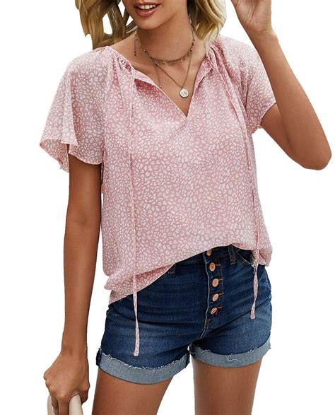 Fantaslook Womens Floral Print Blouses V Neck Ruffle Short Sleeve