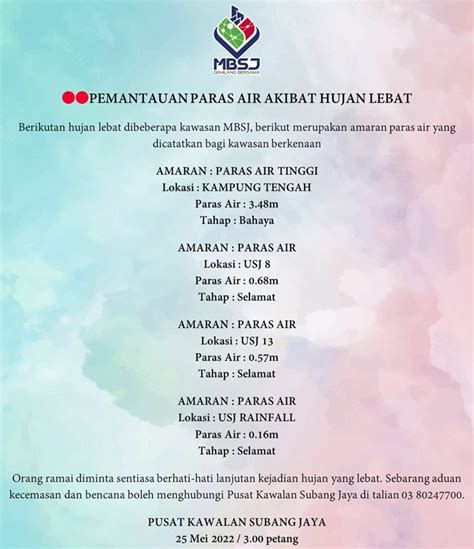 Majlis Bandaraya Subang Jaya On Twitter Pemantauan Paras Air Akibat