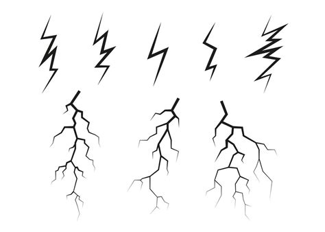 Four Different Lightning Strikes On A White Background