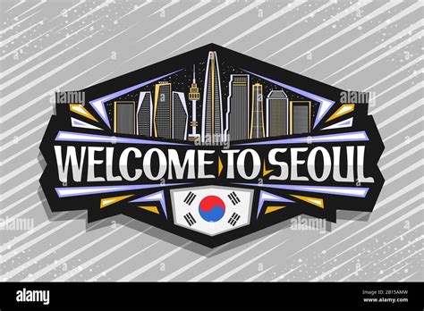 Vector Logo For Seoul Black Decorative Sign Board With Line