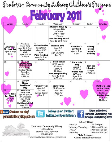 Pemberton Community Library's Blog: February Events Calendar