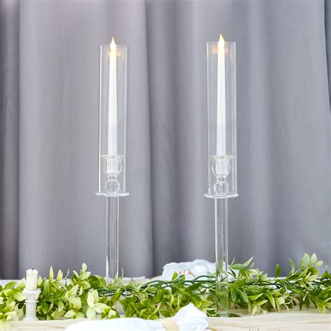 Clear Crystal Glass Hurricane Taper Candle Holders With Tall Cylinder Chimney Tubes Ehomemart