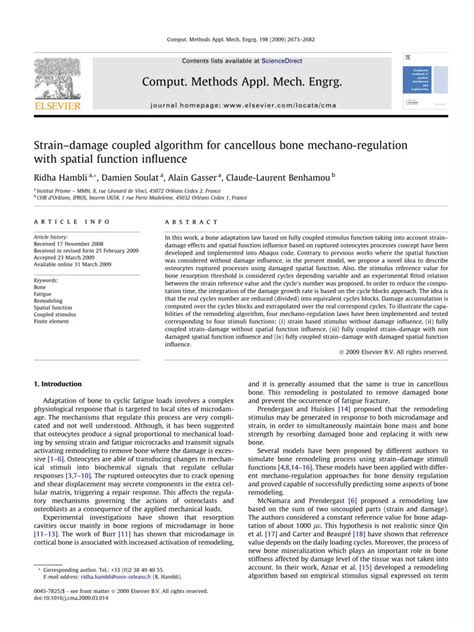 Pdf Straindamage Coupled Algorithm For Cancellous Bone Mechano