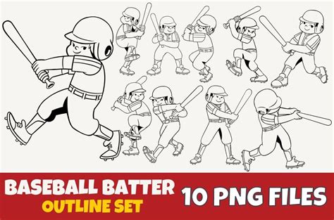 Baseball Batter Character Outline PNG Graphic by gagestudioofficial ...