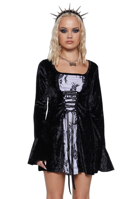 The Grave Girls Lace Crushed Velvet Mini Dress White Dolls Kill