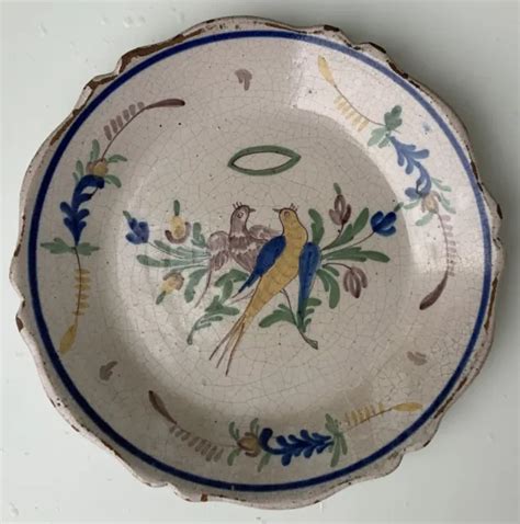 ASSIETTE MALICORNE EN Faience A Decor D Un Couple De Colombes EUR 18 00