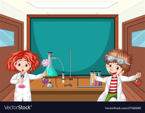 Two Science Students Working In Lab At School Vector Image