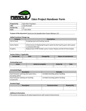 Fillable Online Eden Project Handover Form Prepared By Title Version