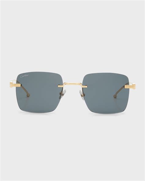 Cartier Mens Rimless Rectangle Metal Sunglasses Neiman Marcus