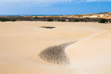 Sand Dunes In Viana Desert Deserto De Viana In Boavista Cape Stock