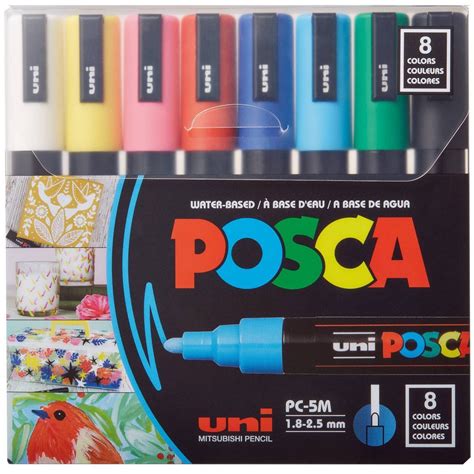 Posca Full Set of 8 Acrylic Paint Pens with Reversible Medium Point Pen ...