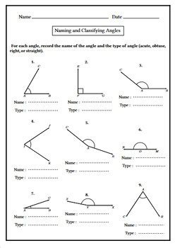 Naming And Classifying Angles Worksheets Homework Geometry Unit