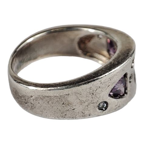 Bague TED LAPIDUS en argent massif 925 avec 3 améthystes et 7 oxydes de