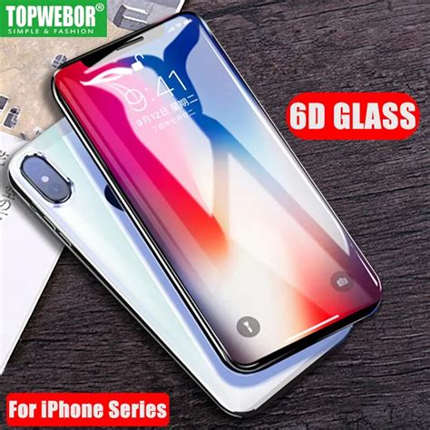 Topwebor For Iphone X 6d Curved Edge Tempered Glass For Iphone 6 6s 7 8