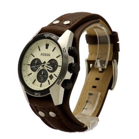 Fossil Men S Coachman Ch Brown Leather Cuff Chronograph Watch