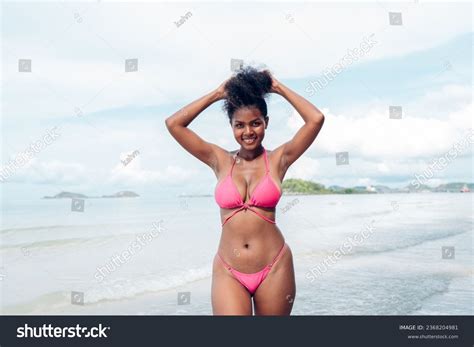 Beautiful African American Woman Pink Bikini Stock Photo 2368204981