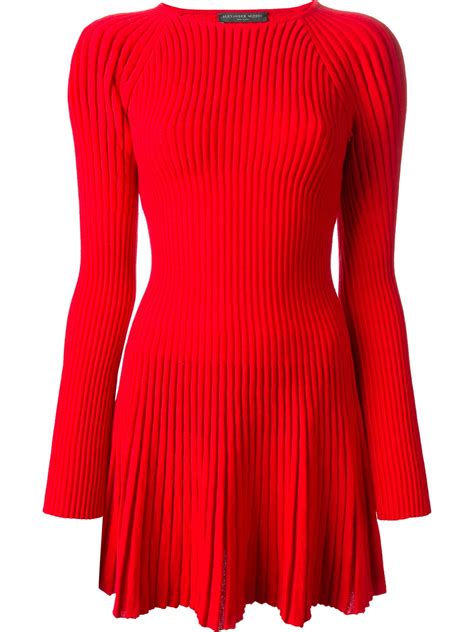 Alexander Mcqueen Ribbed Knit Dress In Red Lyst