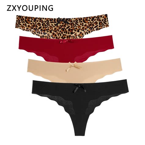 4pcs G String Women Ultra Thin Seamless Panties Ladies Sexy Leopard