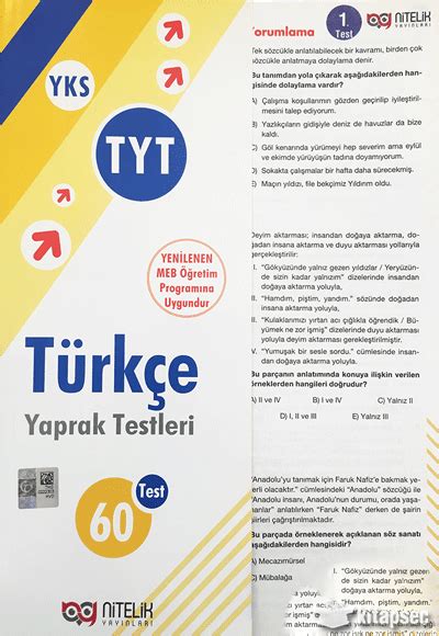 YKS TYT Türkçe Yaprak Testleri 60 Test Nitelik Yayınları 9786052081679